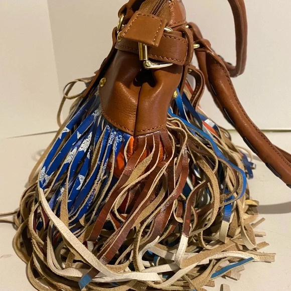 Handmade painted multicolor leather fringe bag - Picture 10 of 10